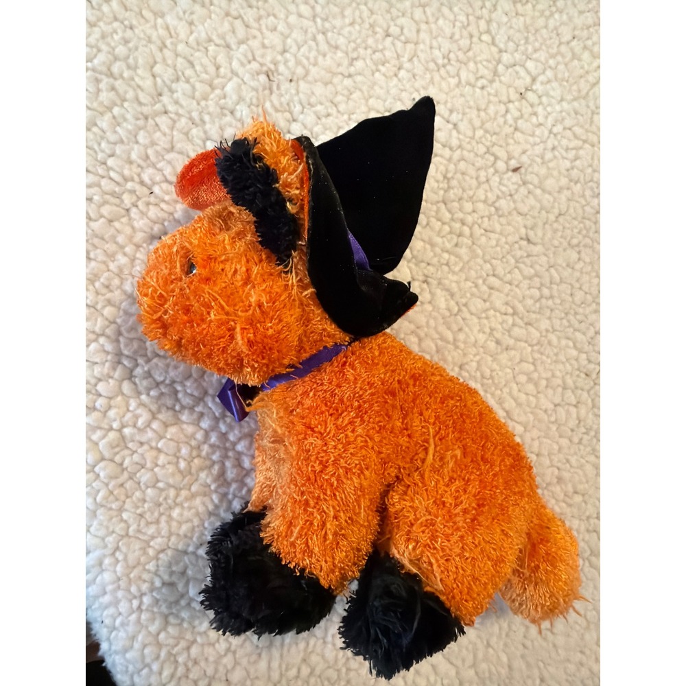 Bestever Halloween Fox Plush Orange Black Witch Hat Purple Ribbon Stuffed Animal